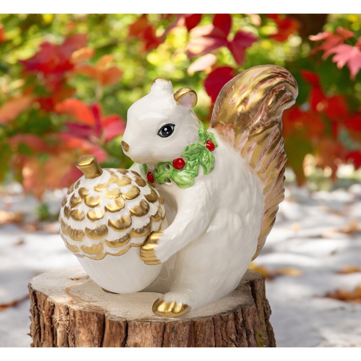 Holiday Squirrel Acorn Ceramic Salt And Pepper Shakers Christmas
