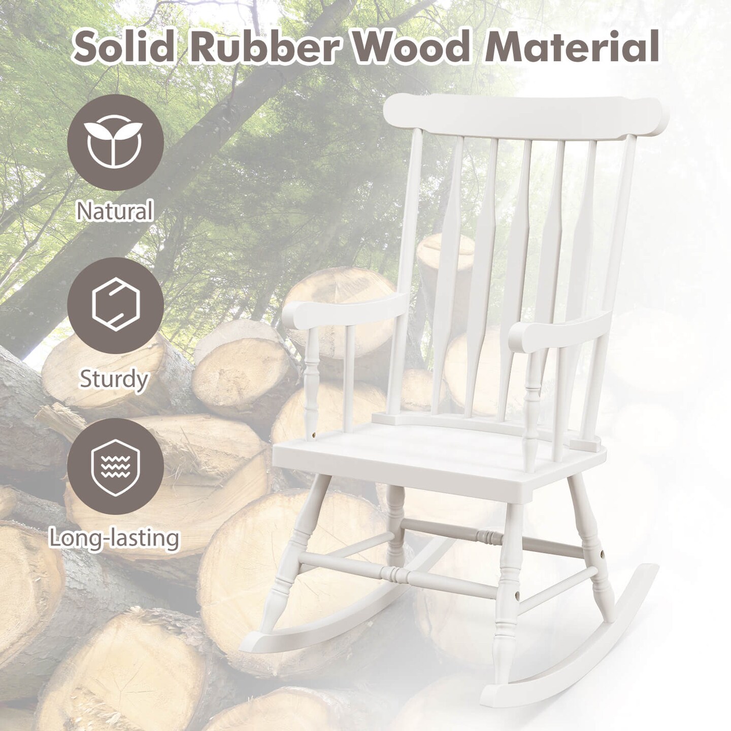 Costway Set of 2 Wood Rocking Chair Glossy Finish White\ Coffe