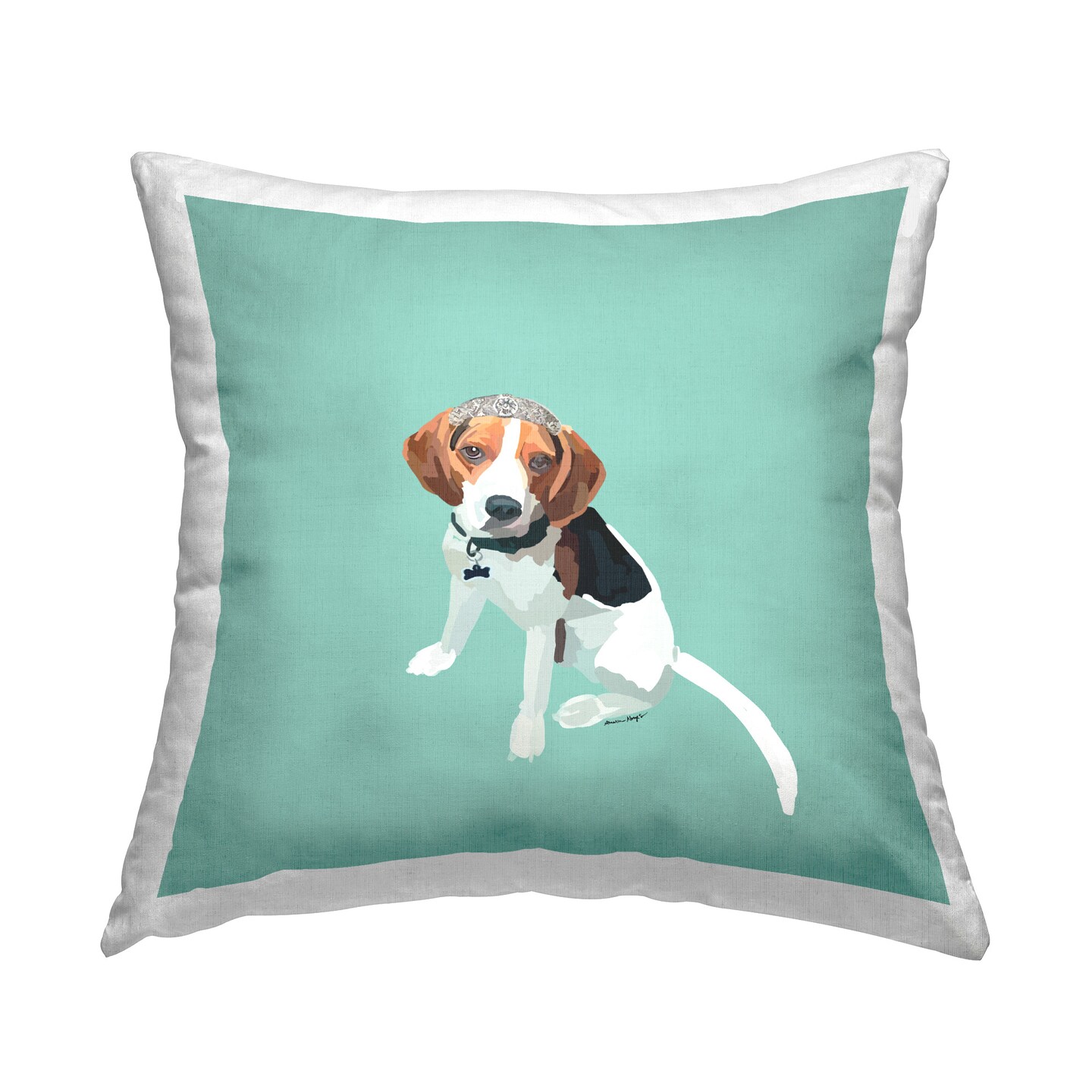 Beagle with Tiara Design by Amelia Noyes Throw Pillow 