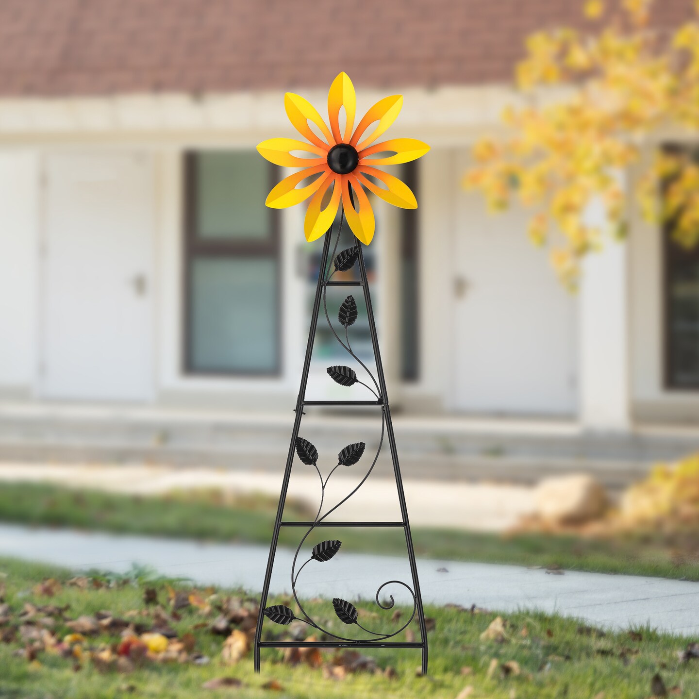 Set of 2 44&#x22;H Metal Yellow &#x26; Blue Flower Wind Spinner Yardstakes