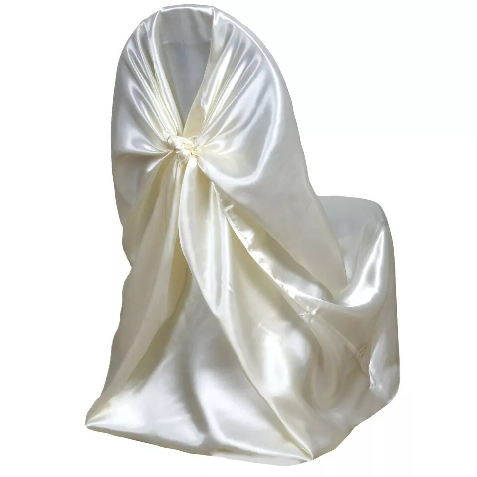 10 Ivory Satin UNIVERSAL CHAIR COVERS Party Wedding Brunch Slipcover Decorations
