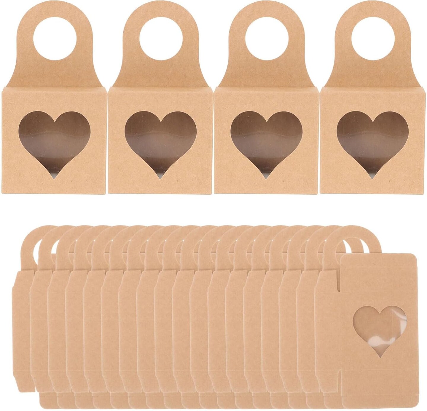 25pcs Wine Bottle Box with Heart Window, Foldable Wine Bottle Gift Boxes Kraft Paper Gift Boxes Bottle Hanger Favor Boxes for Candy Chocolate Valentine Gift Box