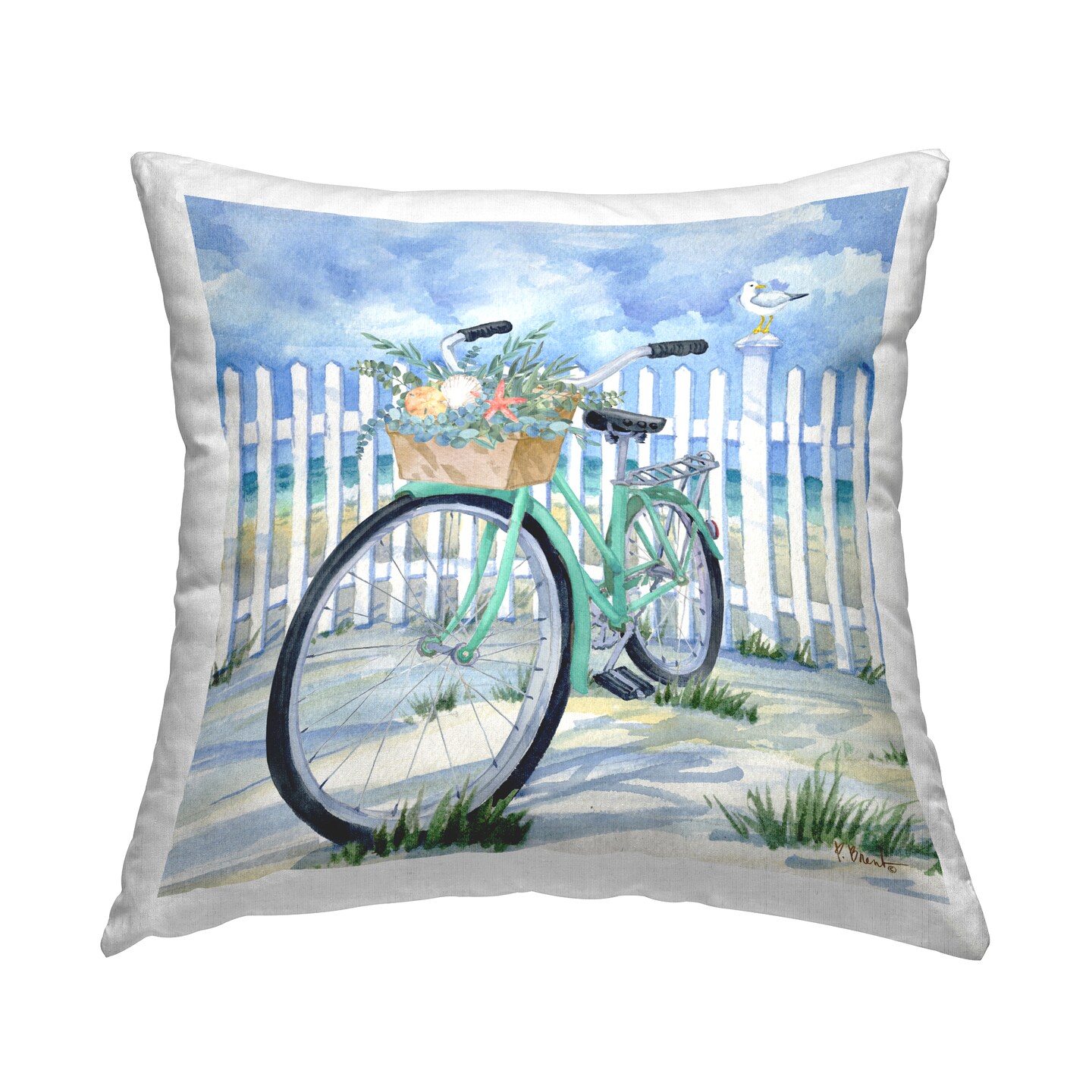 Bike on Rosemary Beach Decorative Printed Throw Pillow Design by Paul Brent, 18 x 7 x 18
