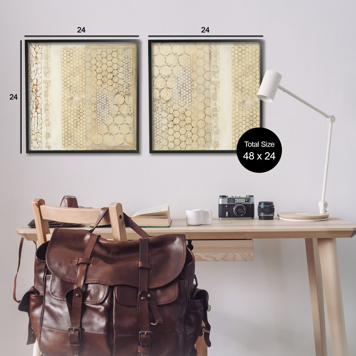 Stupell Industries Distressed Pale Yellow Circles 2 pc Framed Giclee Wall Art Set Design by Laura Van Horne