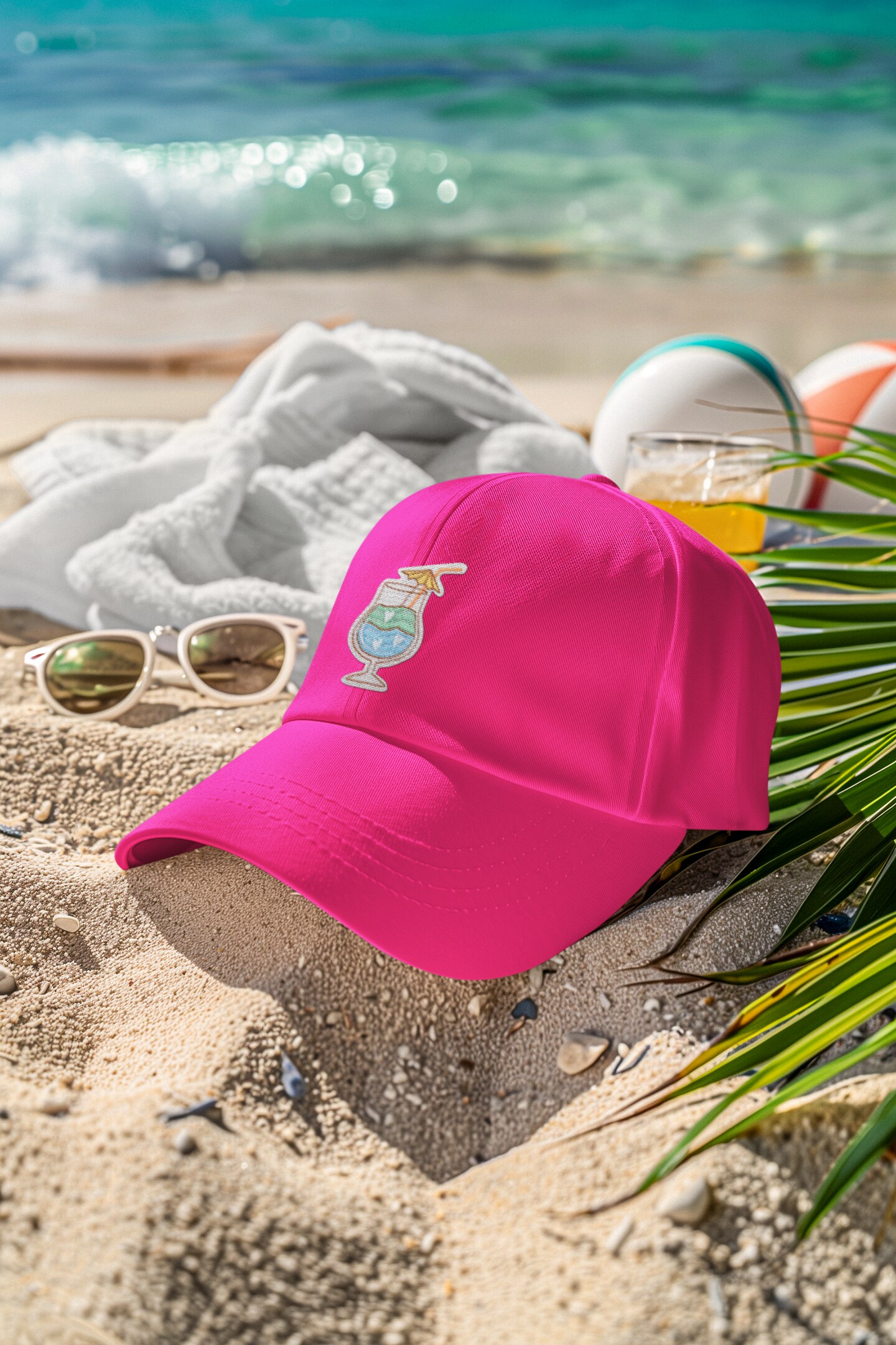 Tropical Drink, Cocktail with Umbrella, Embroidered, Iron on Patch