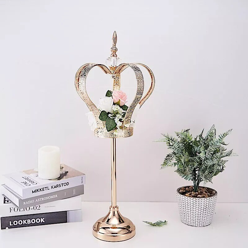25-Inch tall Gold Metal Crown Stand Glass Votive Candle Holder Wedding Home