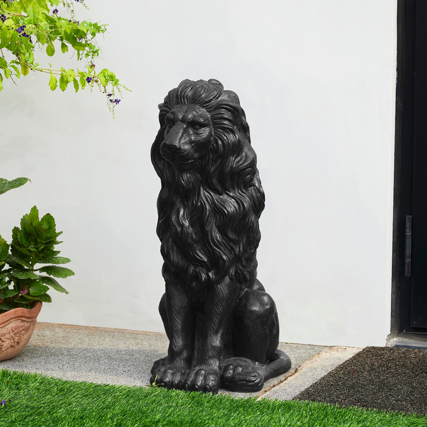 Set of 2 27.75"H Oversized MGO Guardian Sitting Lion Garden Statue