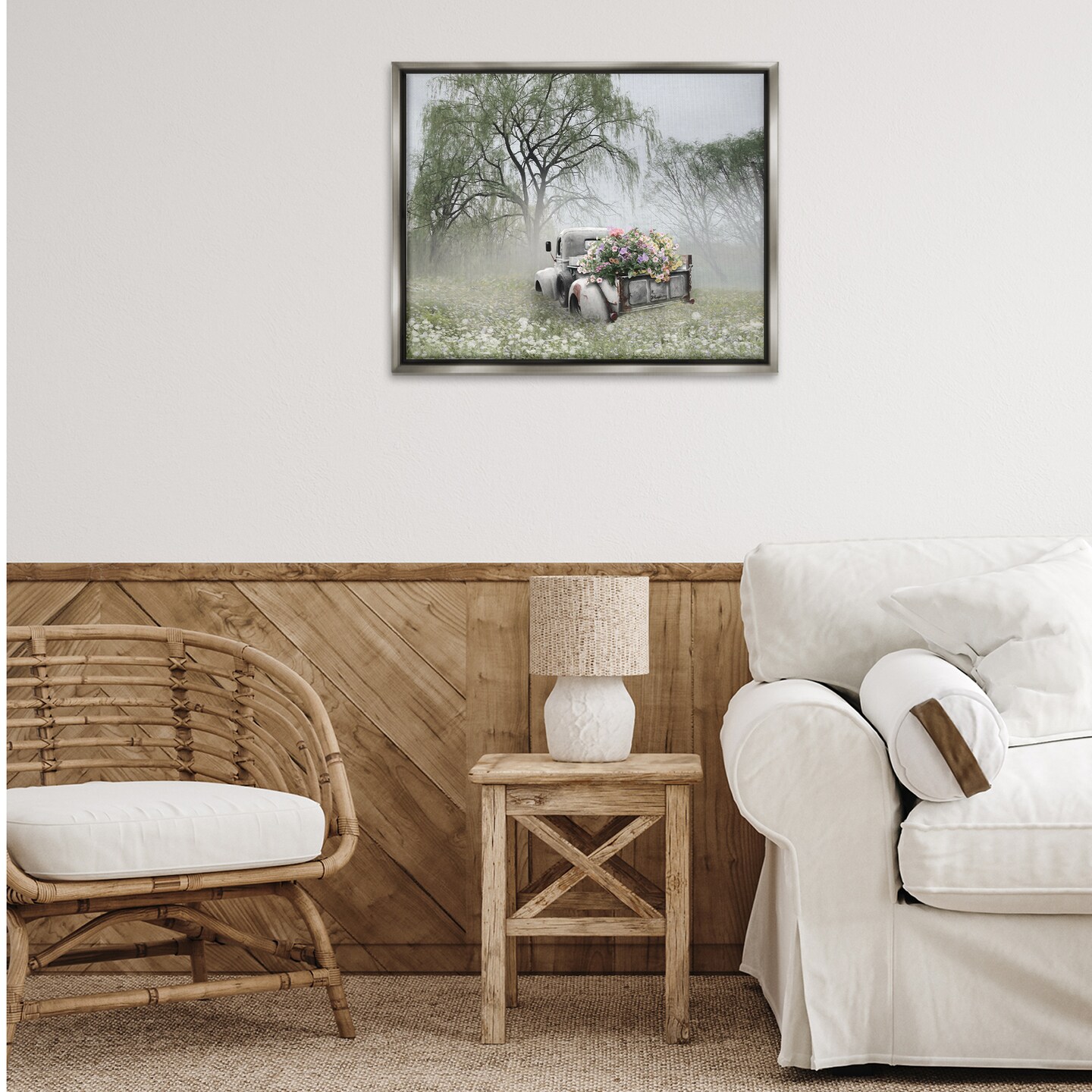 Stupell Industries Overgrown Floral Truck Framed Floater Canvas Wall Art Design by Lori Deiter