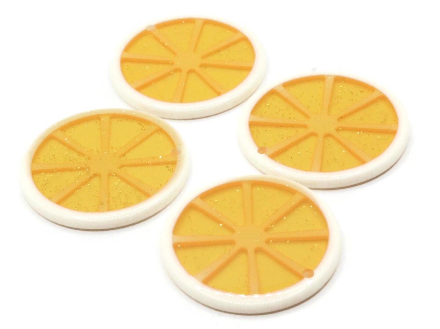 4 34mm Orange Citrus Fruit Slice Sparkle Resin Charms