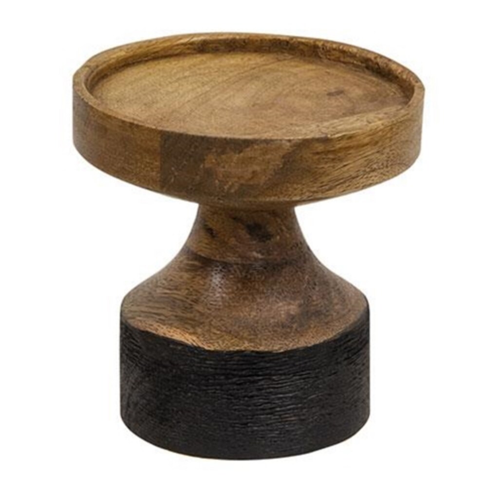 Black &#x26; Wood Pillar Candle Holder 4.25&#x22;
