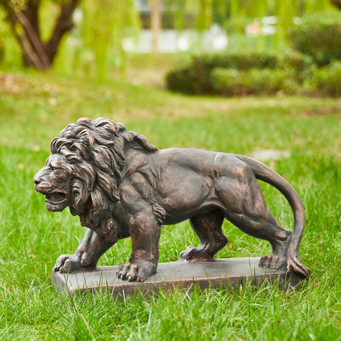 Set of 2 24.5&#x22;L MGO Bronze/Black Walking Lion Garden Statue