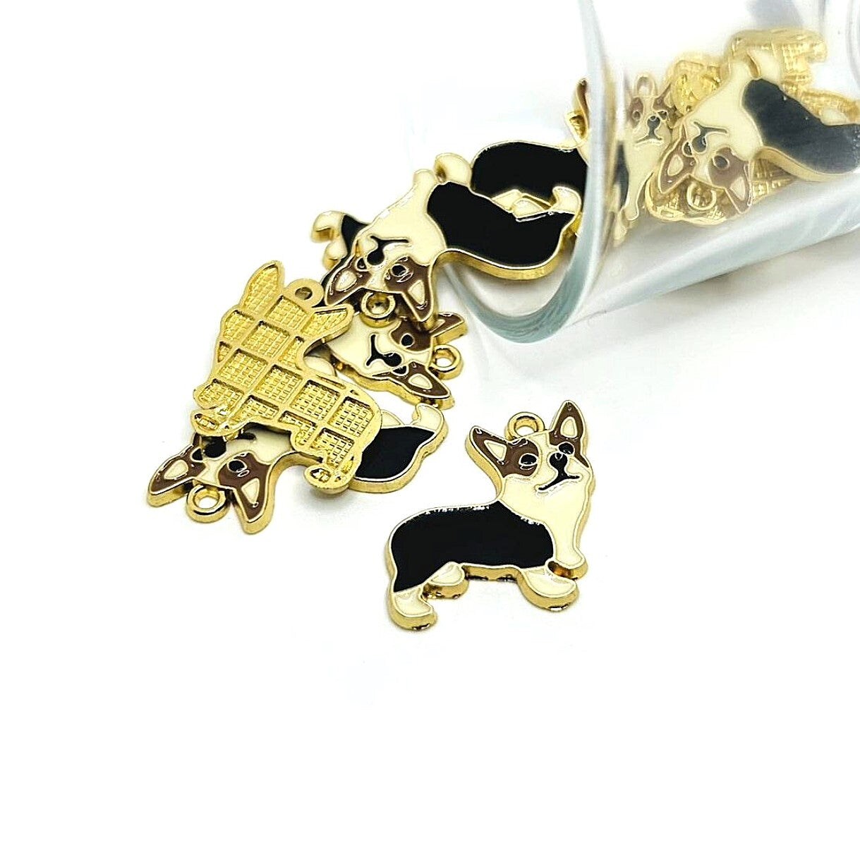1, 4, 20 or 50 Pieces: Enamel Corgi Pet Dog Charms