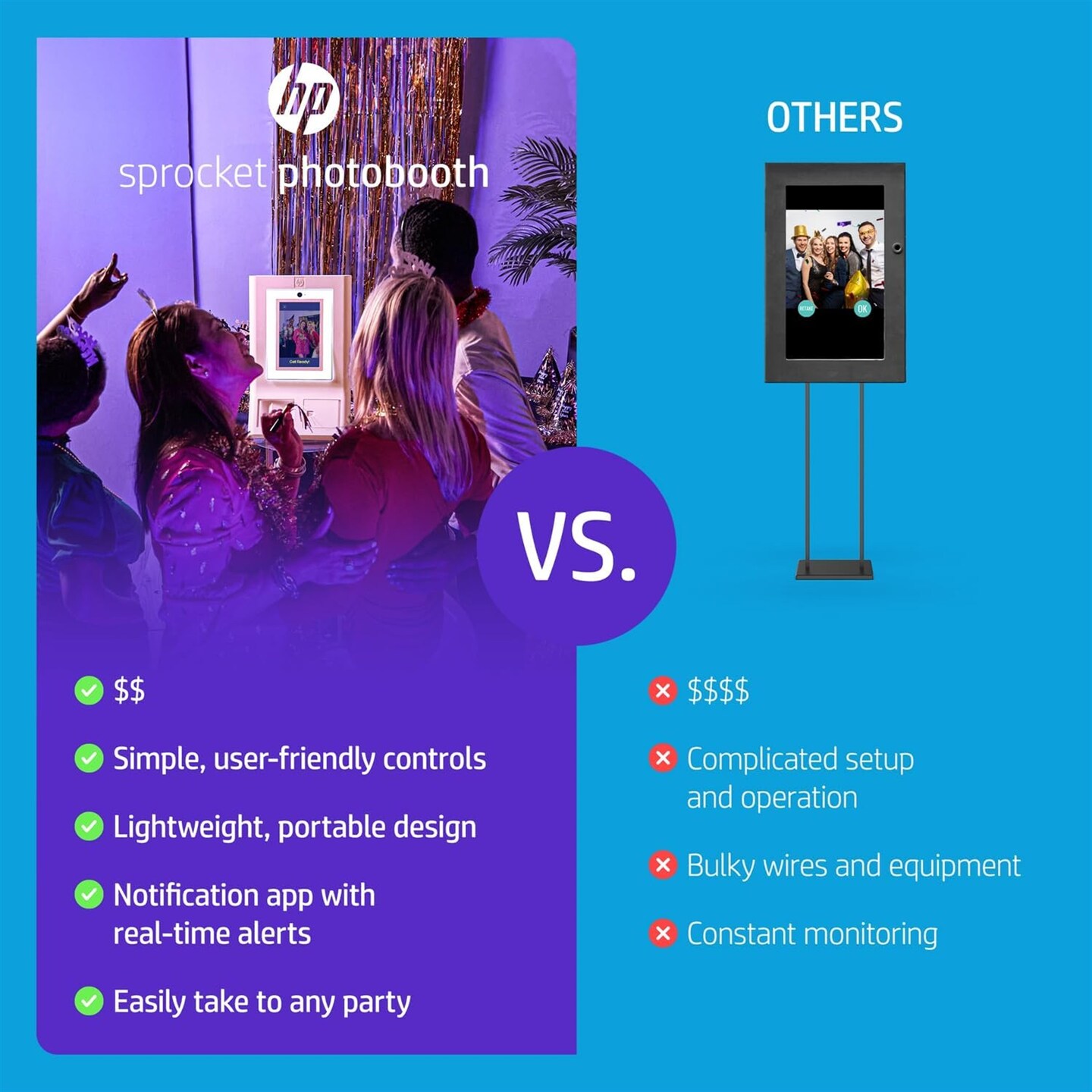 HP Sprocket Photobooth 3x4" Photo Printer Bundle w/3.5 x 4.25” Zink Photo Paper (500 Sheets)