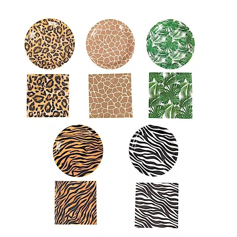 60 Assorted Animal Safari Disposable Paper PLATES NAPKINS Tableware Set Party