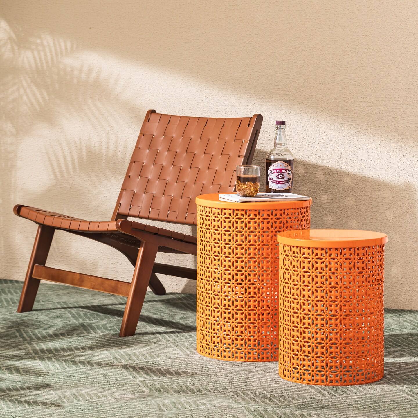 Set of 2 Multi-functional Metal garden Stool or Planter Stand or Accent Table or Side Table