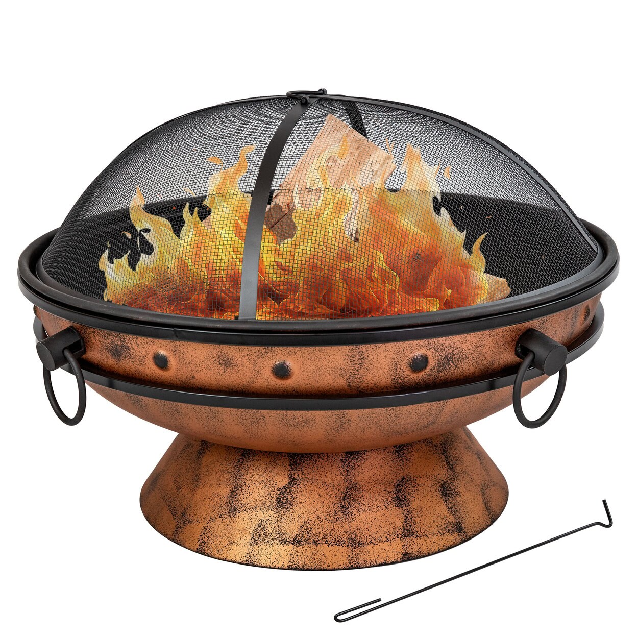 Sunnydaze 30 In Raised Outdoor Fire Pit Bowl With Spark Screen - Copper