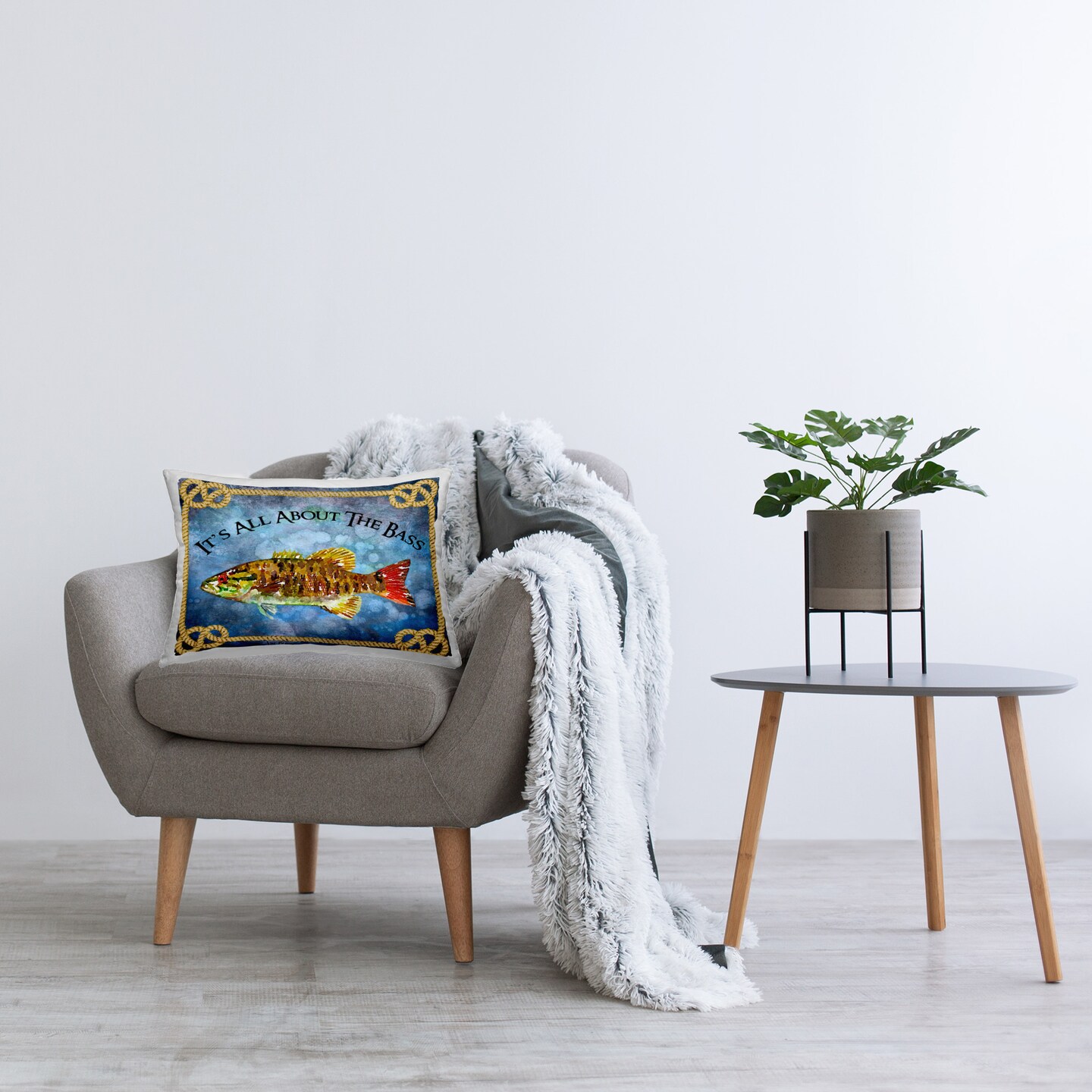 All About Bass Fish Design by Jill Meyer Throw Pillow 