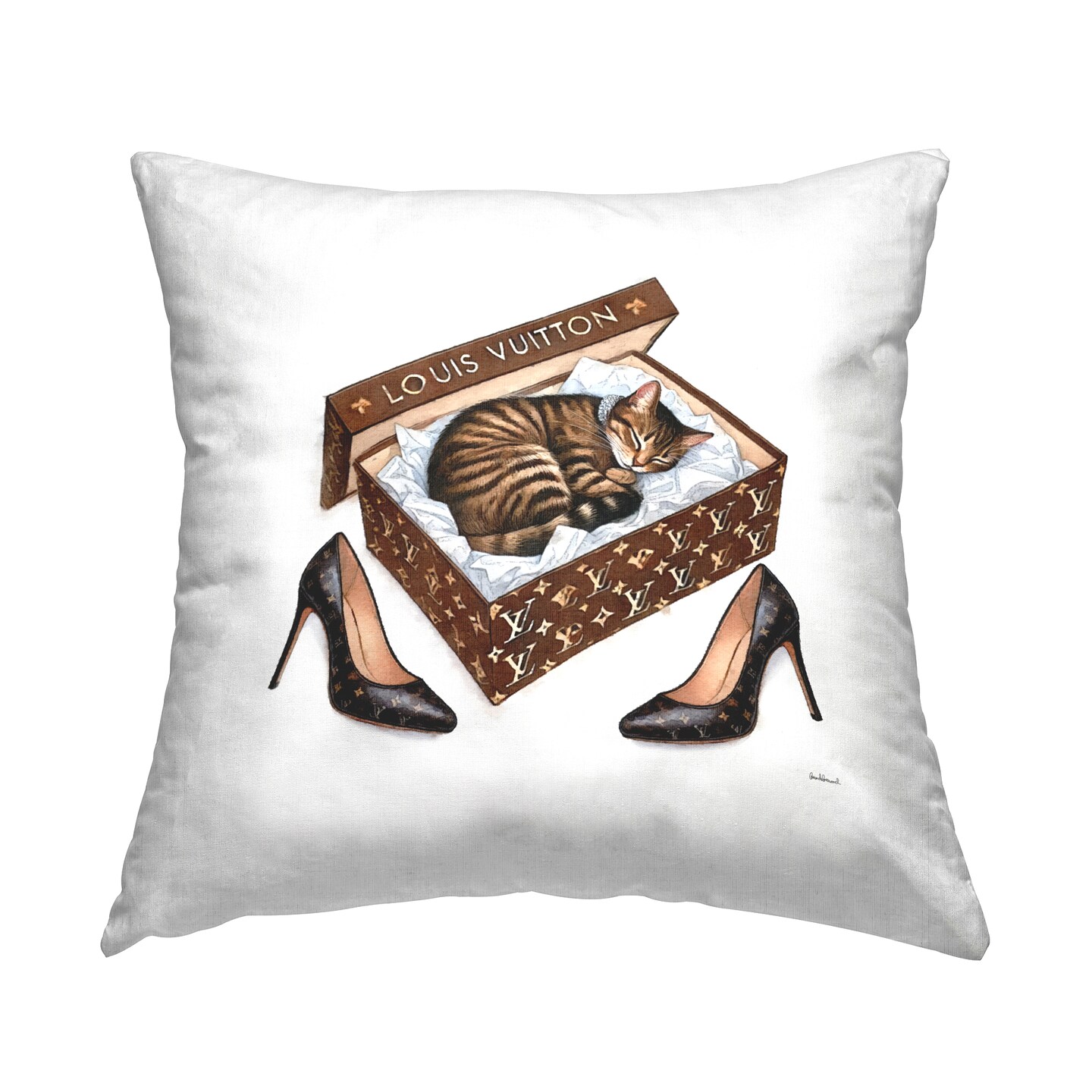 Sleeping Cat in Shoebox Decorative Printed Throw Pillow Design by Amanda Greenwood, 18 x 7 x 18