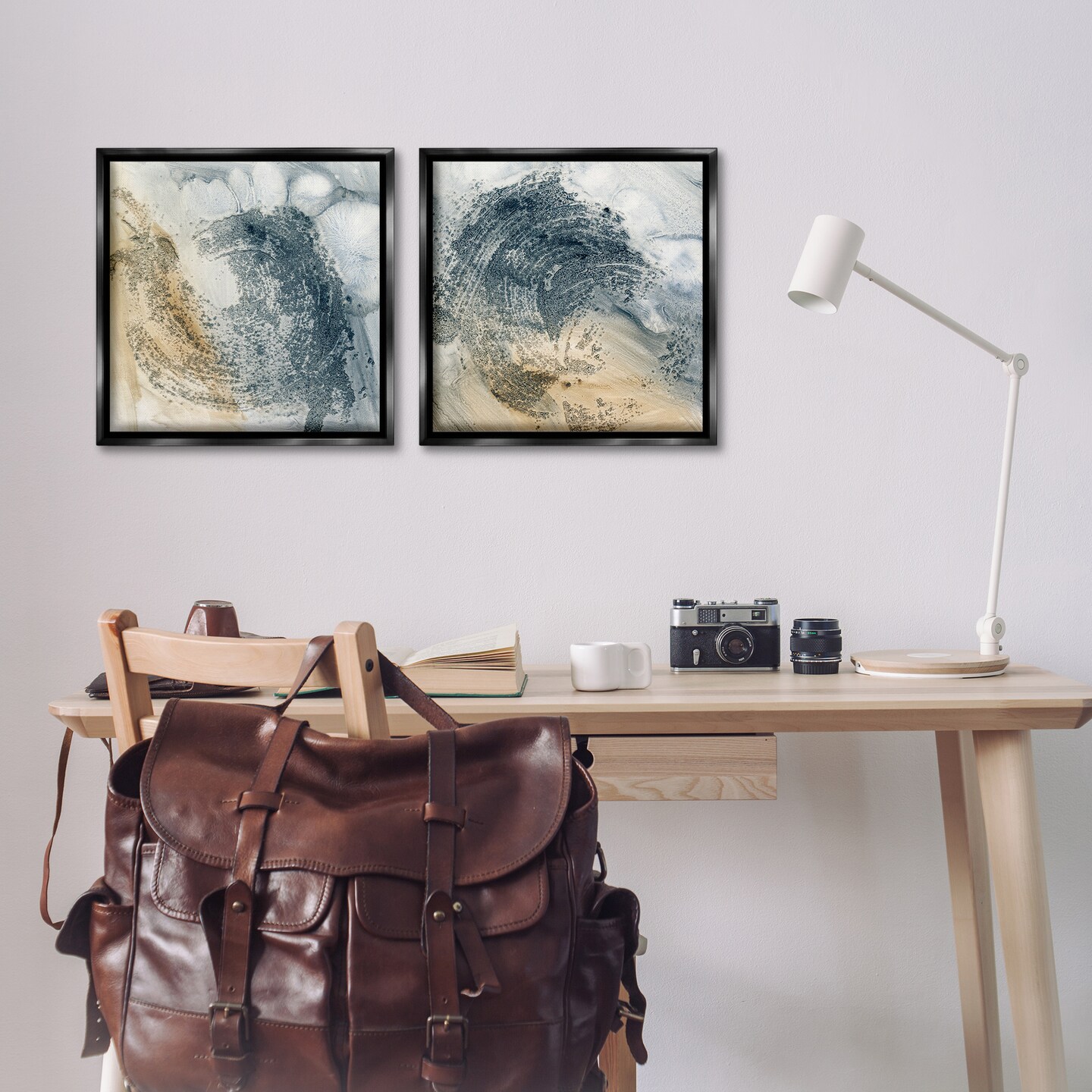 Stupell Industries Abstract Beige Blue Wave 2 pc Framed Floater Canvas Wall Art Set Design by Ethan Harper