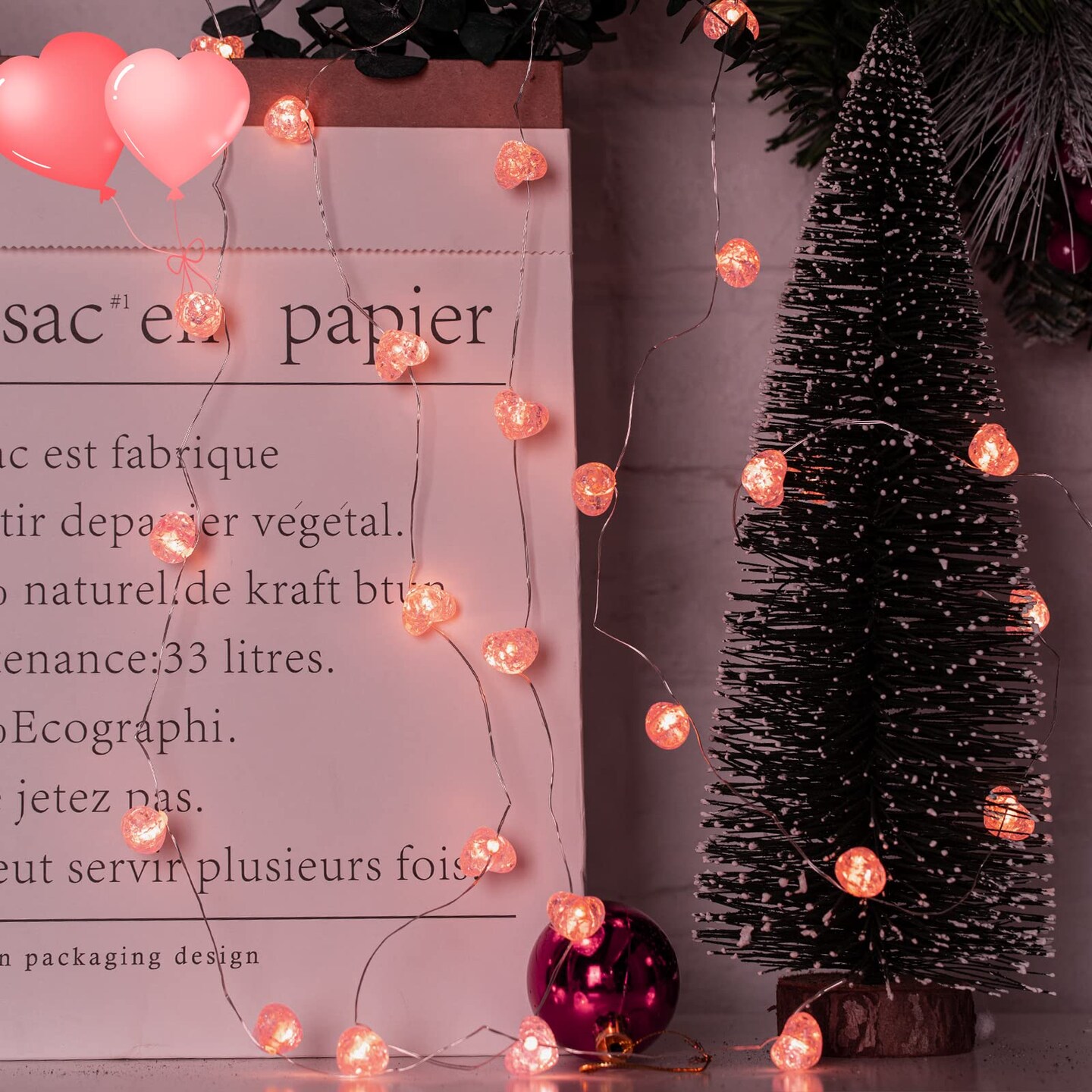 Valentine&#x2019;s Day Fairy String Lights - 10.5 ft 30 LED Pink Heart Battery Operated Fairy Lights with Timer and Remote, Twinkle Heart Lights for Wedding DIY Indoor Christmas Gift Valentine&#x27;s Day