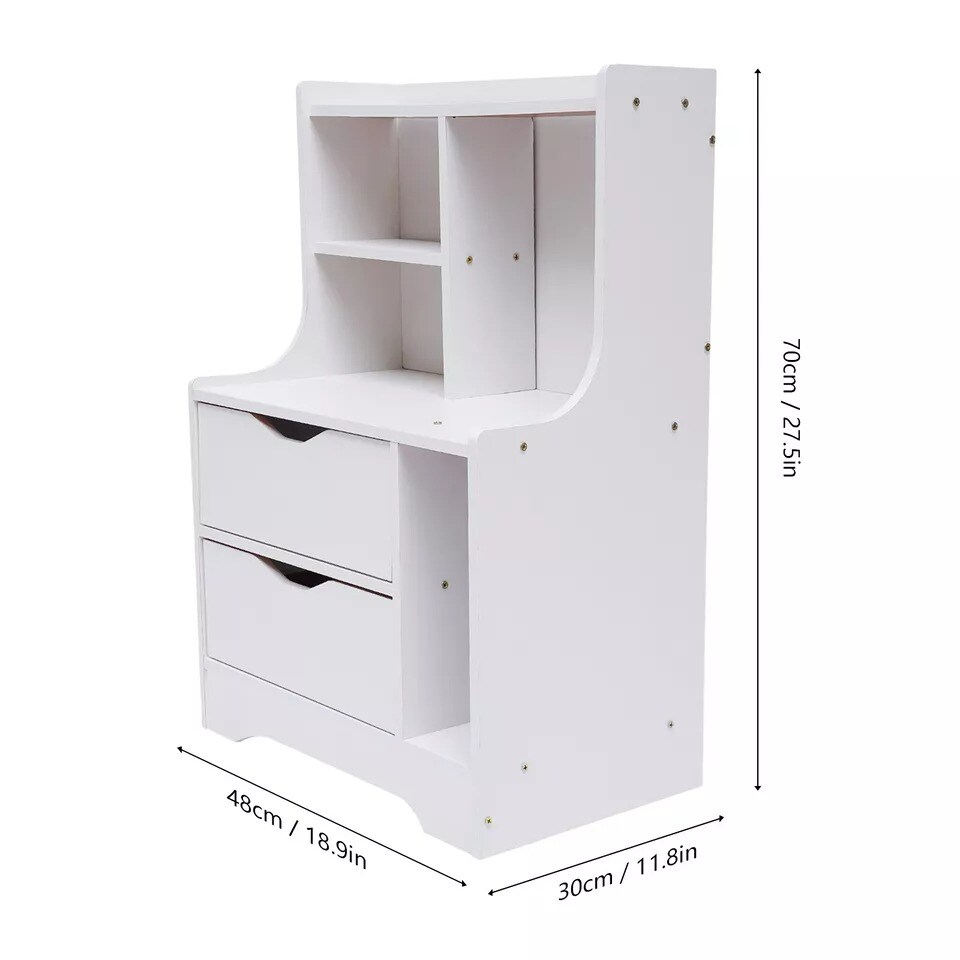 Modern End Side Table Bedroom Bedside Nightstand Cabinet With 2 Storage Drawers