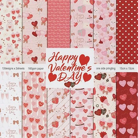 Valentine's Day Scrapbook Paper Pad 6x6 inch, Assorted Pattern,24pcs Scrapbooking DIY Decorative Cardmaking Craft Paper (Pink Love)