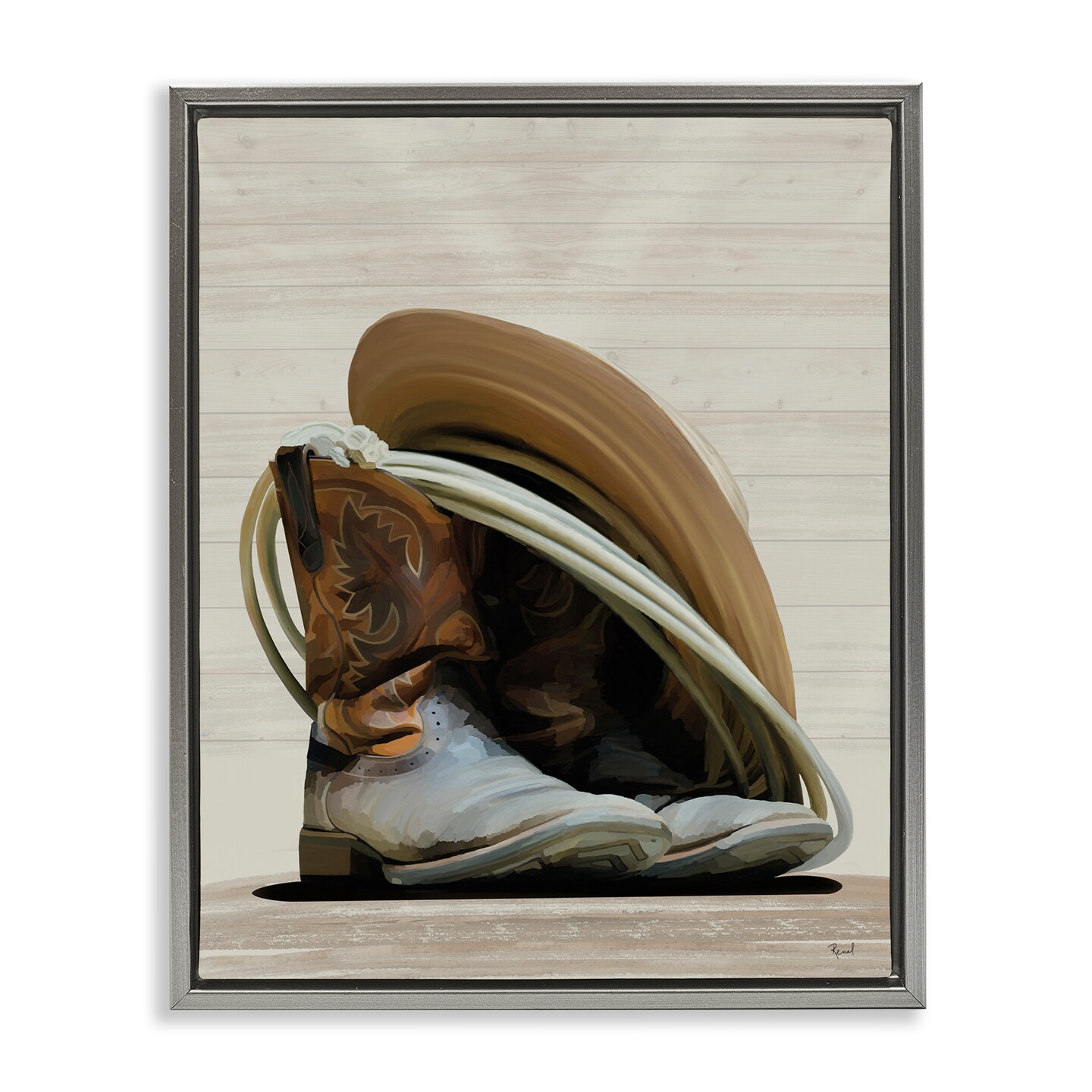 Stupell Industries Cowboy Gear on Beige Framed Floater Canvas Wall Art Design by Renel Peters