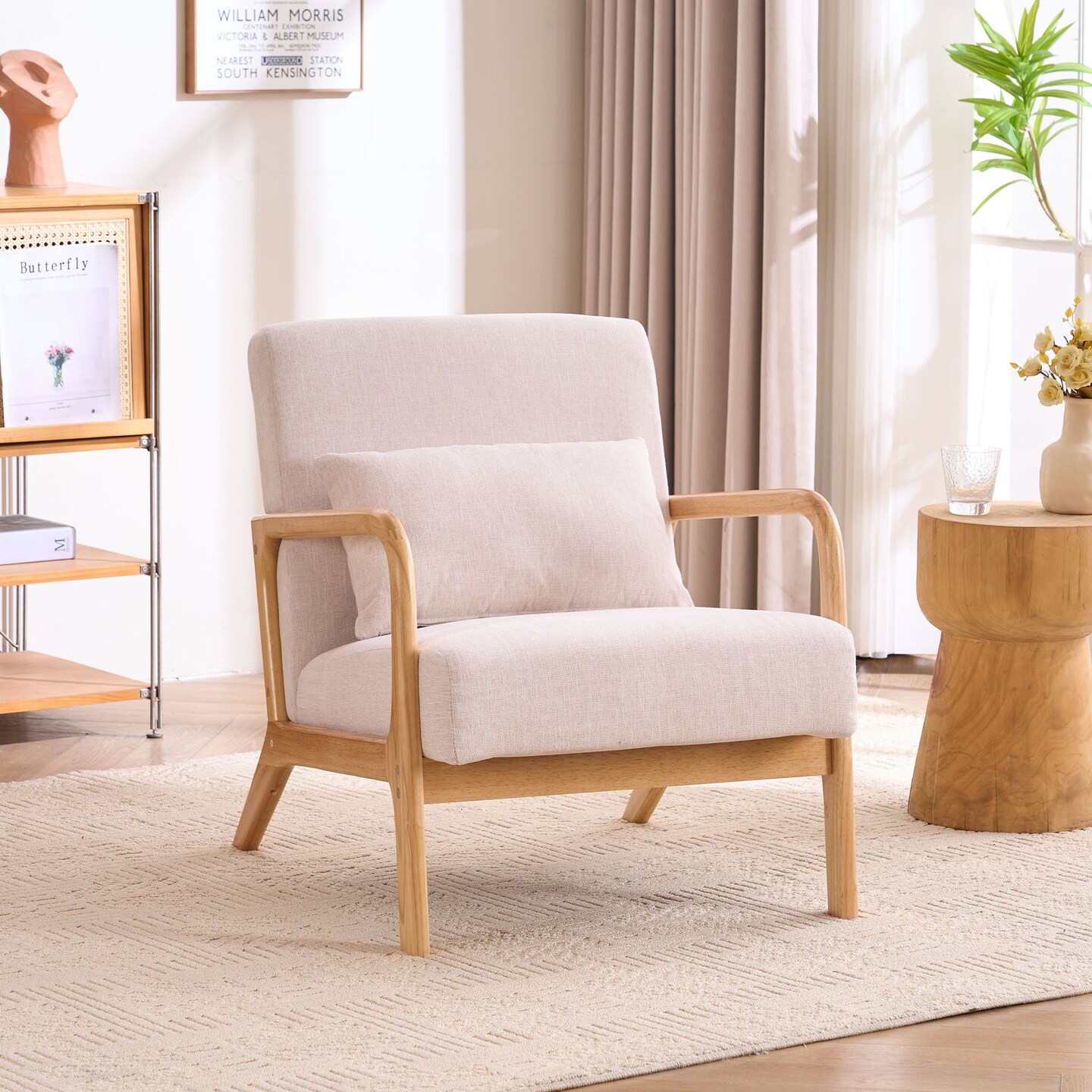 Ferpit Solid Wood Upholstered Accent ChairModern And Comfortable Lounge Chair For Living Rooms Bedrooms And Offices
