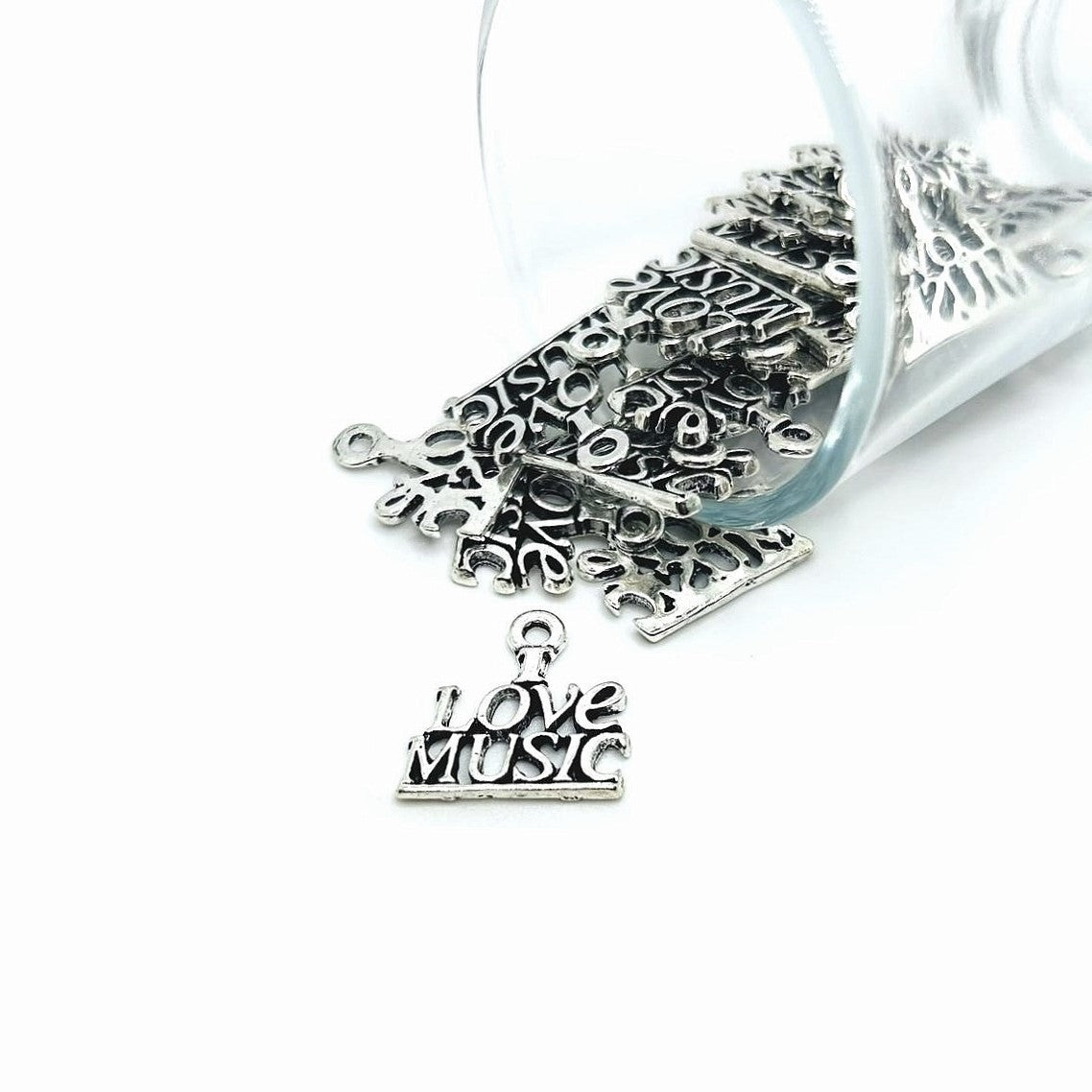 4, 20 or 50 Pieces: Silver I Love Music Charms