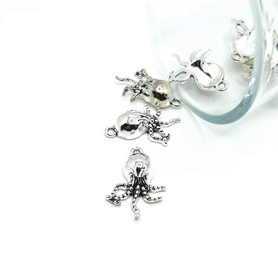 4, 20 or 50 Pieces: Small Silver Octopus Charms