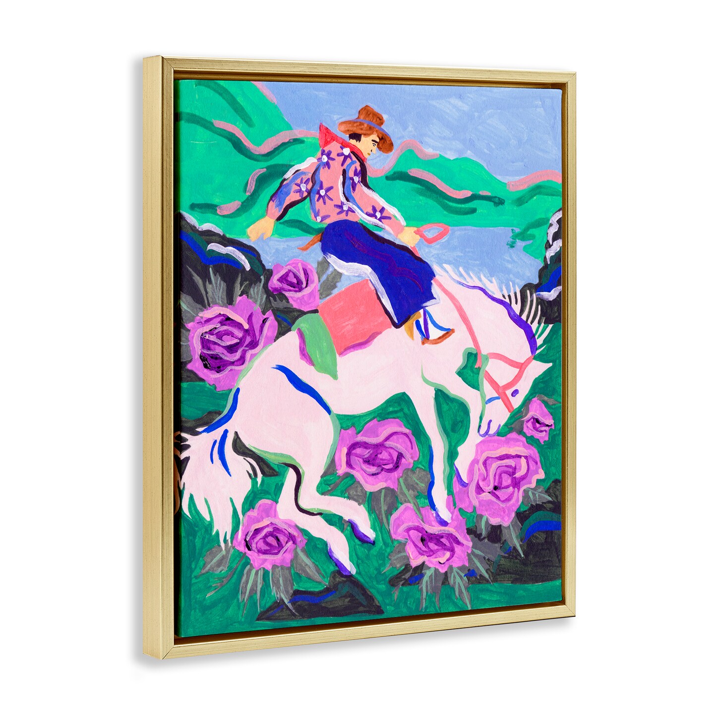 Stupell Industries Bold Hued Cowboy & Horse Framed Floater Canvas Wall Art Design by Tim OToole