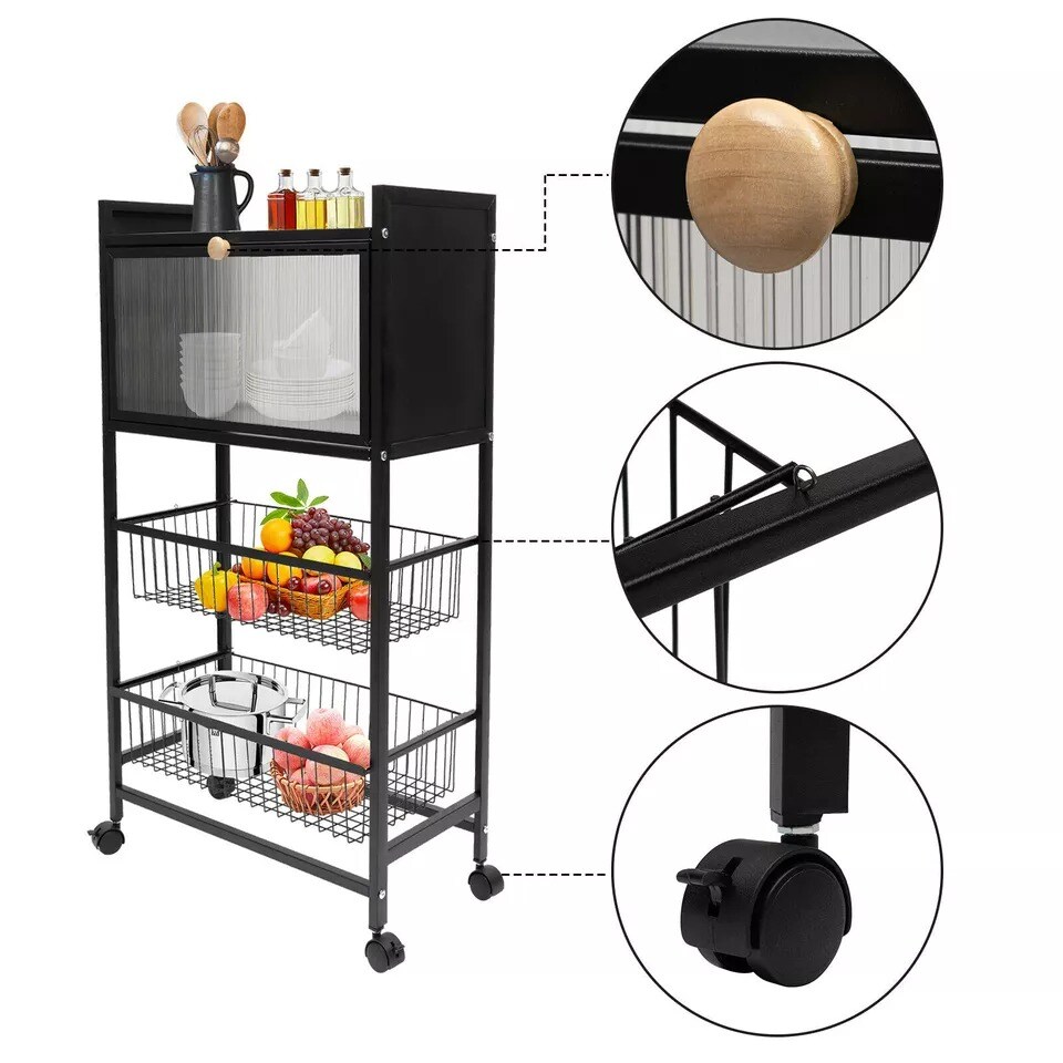 4 Tier Rolling Kitchen Organizer Shelf Storage Cabinet Microwave Coffee Station
