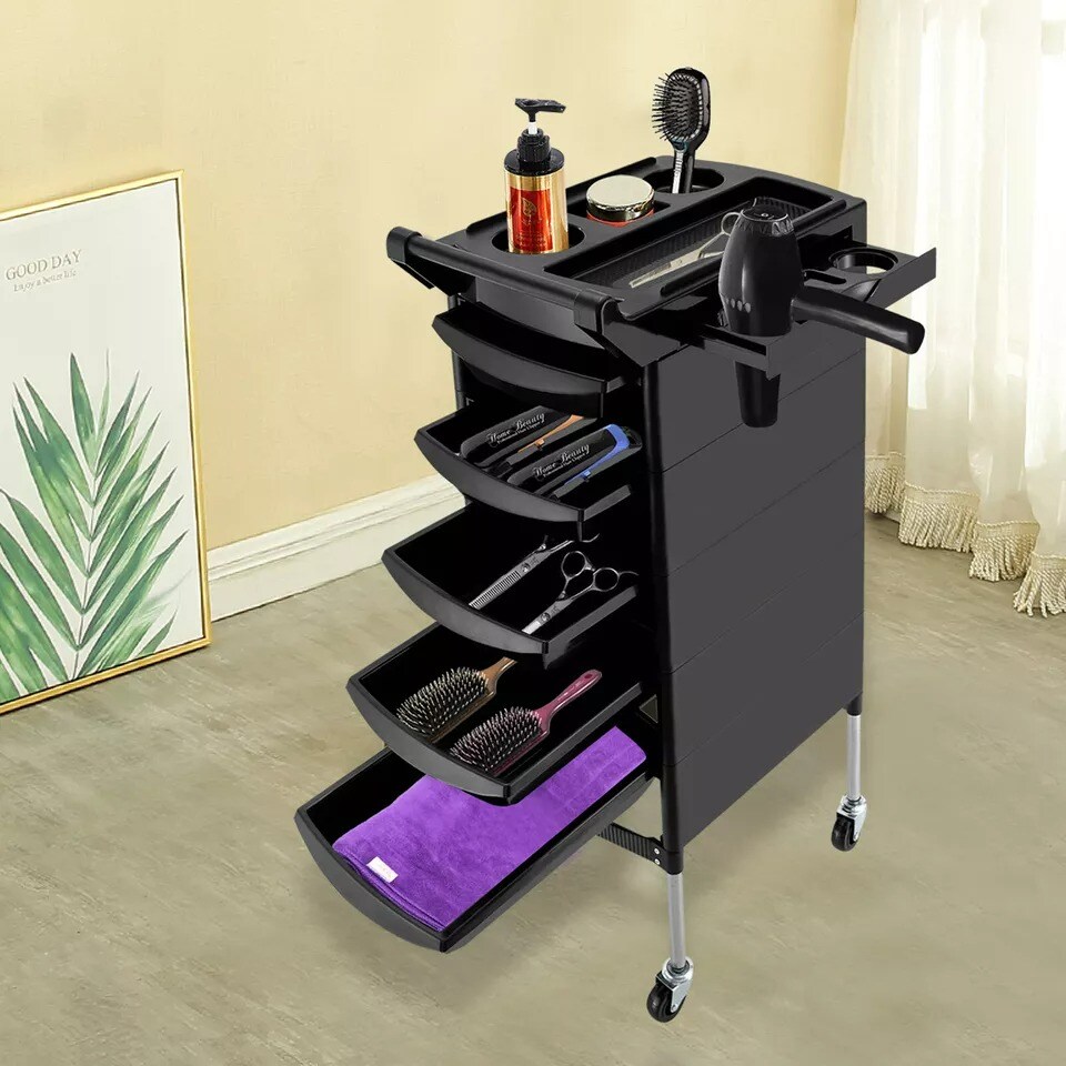 5 Drawers Salon Spa Styling Station Trolley Equipment Rolling Storage Tray Cart