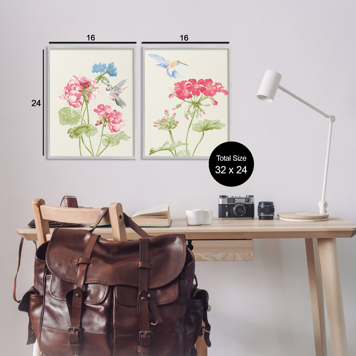 Stupell Industries Pink Geranium Hummingbirds 2 pc Framed Giclee Wall Art Set Design by Patricia Pinto