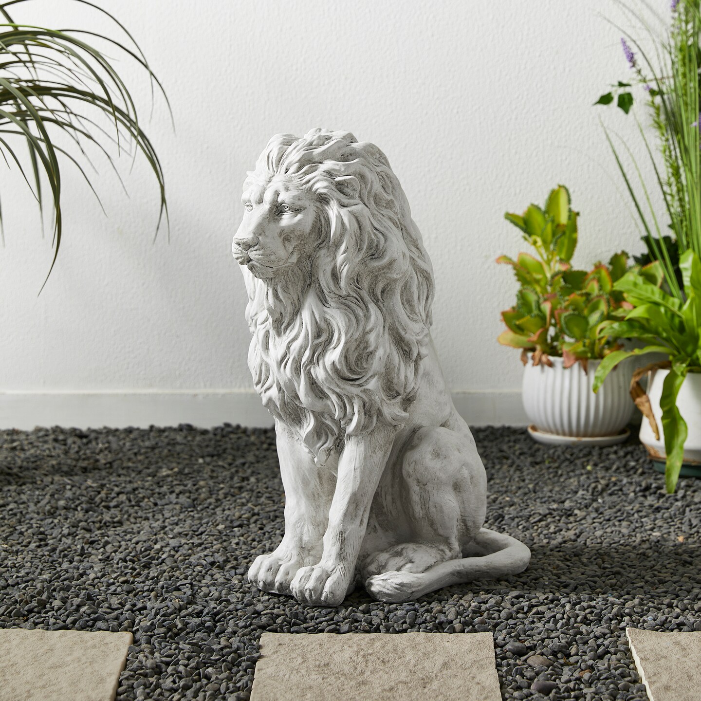 Set of 2 20.75"H/27.75"H MGO White Guardian Sitting Lion Statue