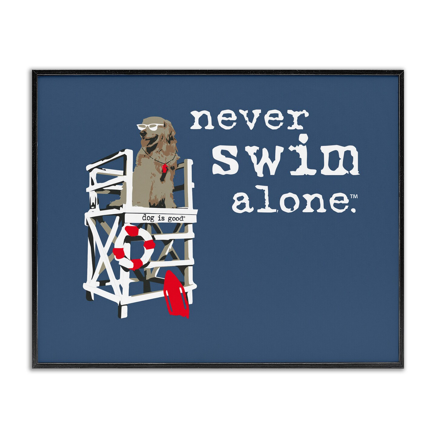 Stupell Industries Never Swim Alone Dog Framed Giclee Wall Art Design by Dog Is Good