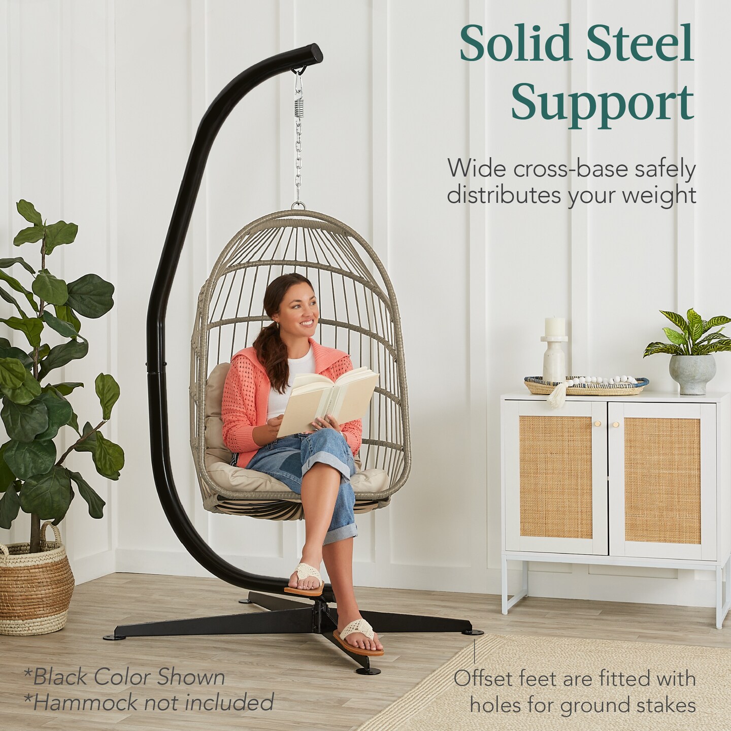 Best Choice Products Metal Hanging Hammock C-Stand for Chair/ Weather-Resistant Finish, Offset Base - Stand Only