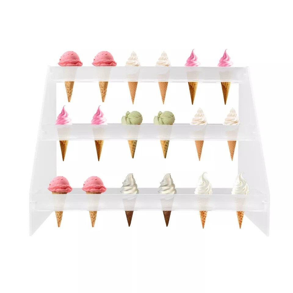 3 Layer Acrylic 18 Cone Ice Cream Cone Holder Tray Display Stand Rack Wedding