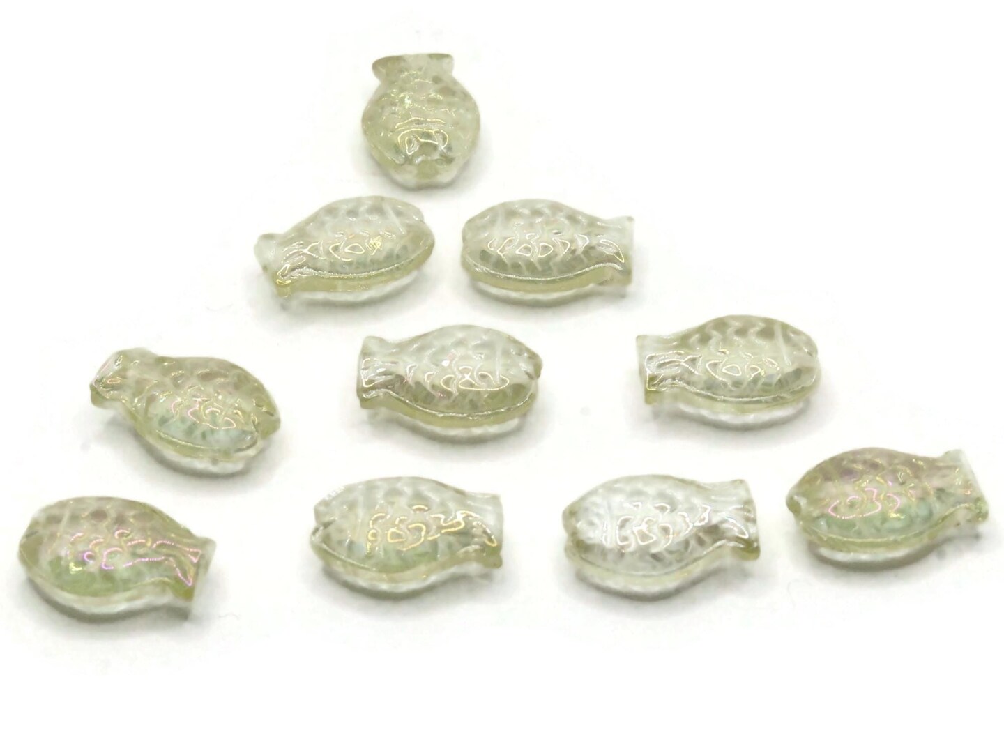 10 14mm Yellow Pressed Glass Fish Ocean Animal Beads