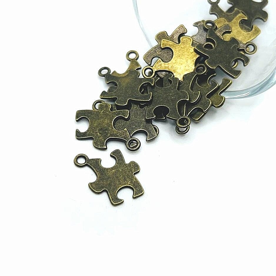 4 or 20 Pieces: Bronze Autism Awareness Puzzle Piece Charms