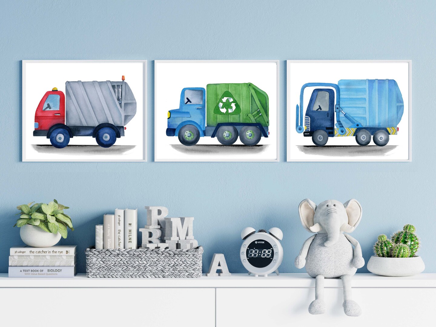 Large Tractor Wall Decal Set -Boys Name And Initial Decal -Personalized Cartoon
