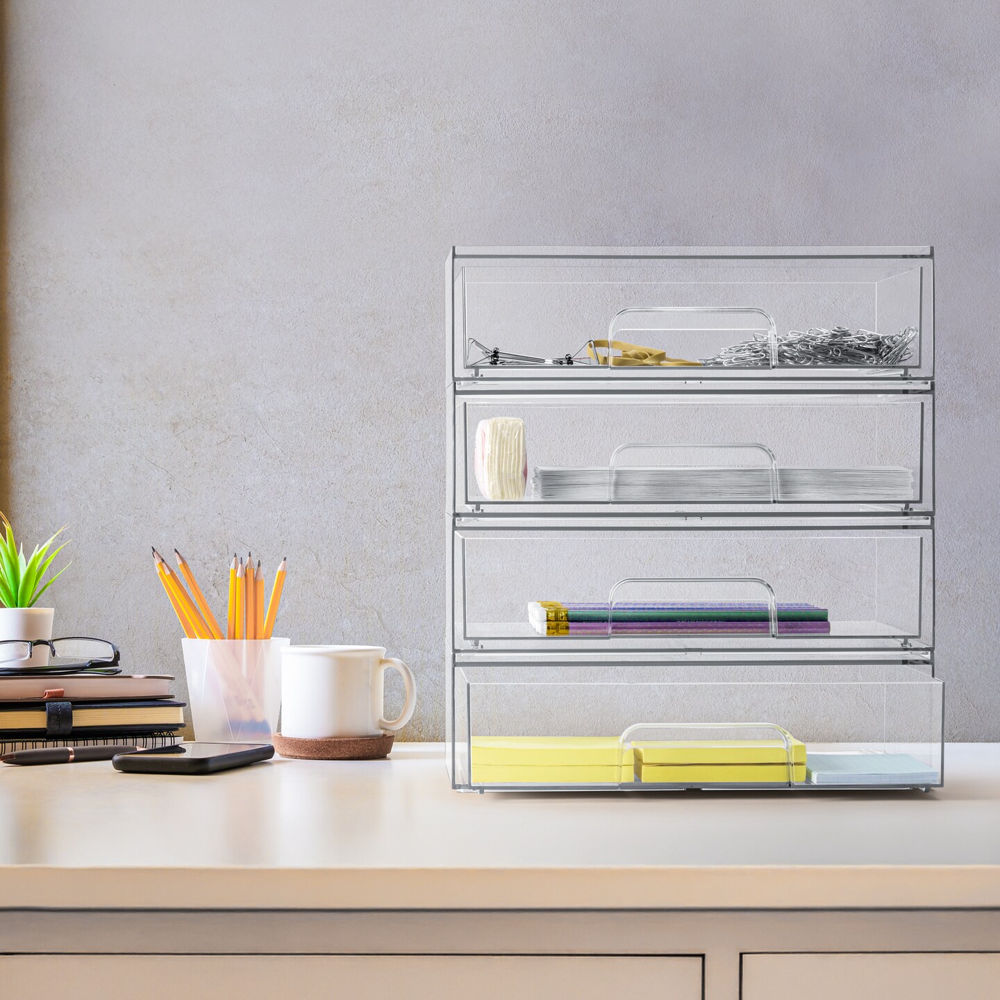 Sorbus Acrylic Storage Containers with Pull-Out Drawers - 2 Pack, 12&#x201D; Clear Long Stackable Storage Bins Set