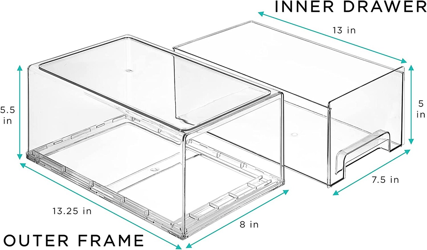 Sorbus Fridge Drawers - Clear Stackable Pull Out Organizer Bins - Food Storage Containers for Kitchen, Refrigerator, Freezer, Vanity Organization and Storage (4 Pack | Large)