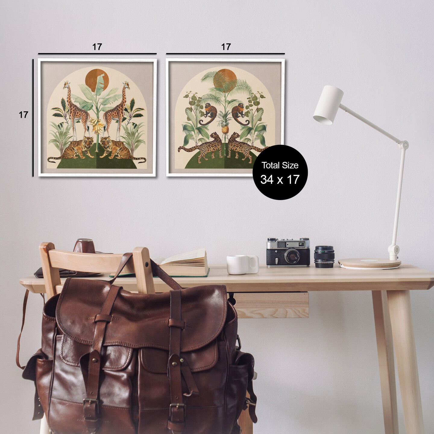 Stupell Industries Jungle Animals Foliage Illustration 2 pc Framed Giclee Wall Art Set Design by Victoria Barnes