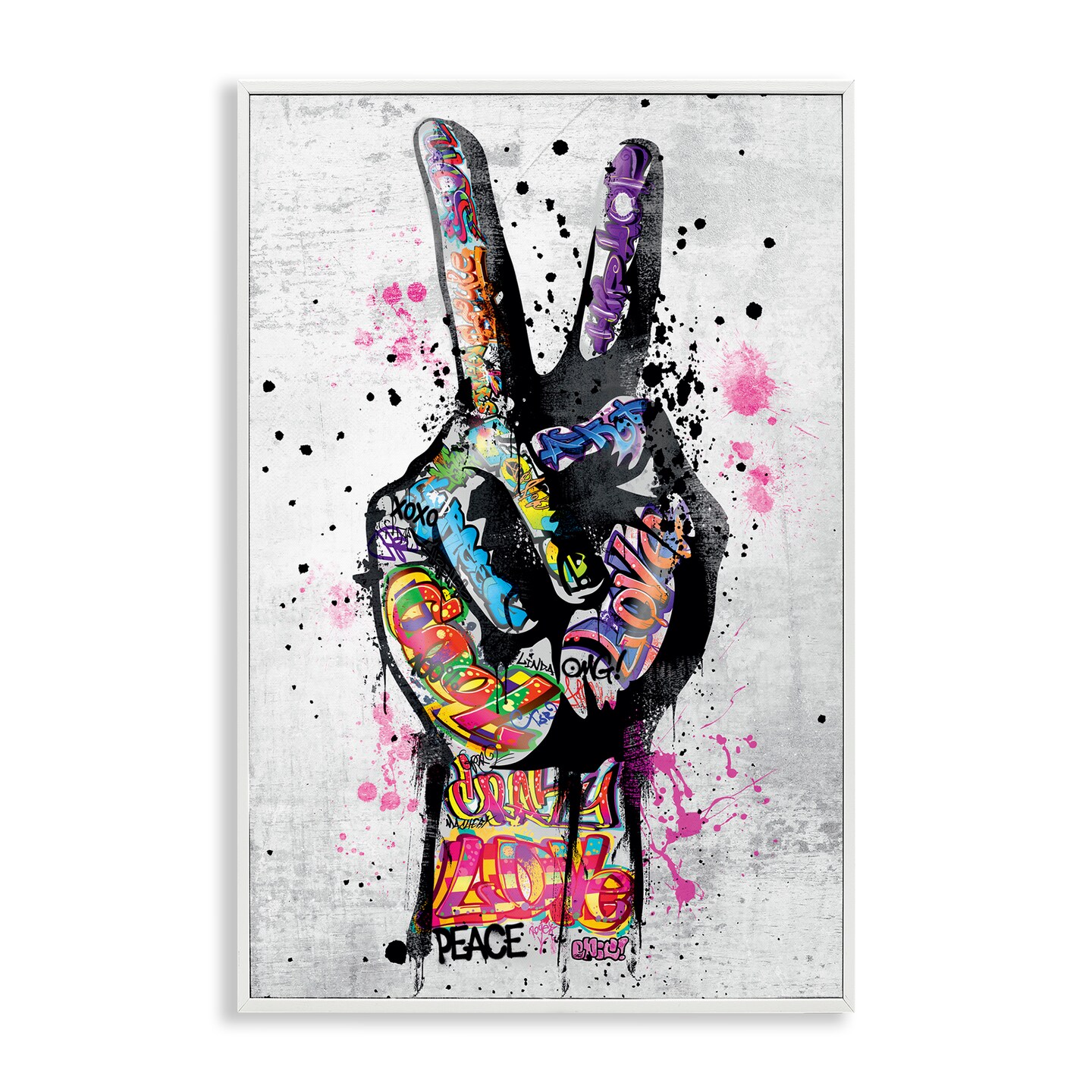 Stupell Industries Urban Tattooed Peace Hand Framed Giclee Wall Art Design by Reinders
