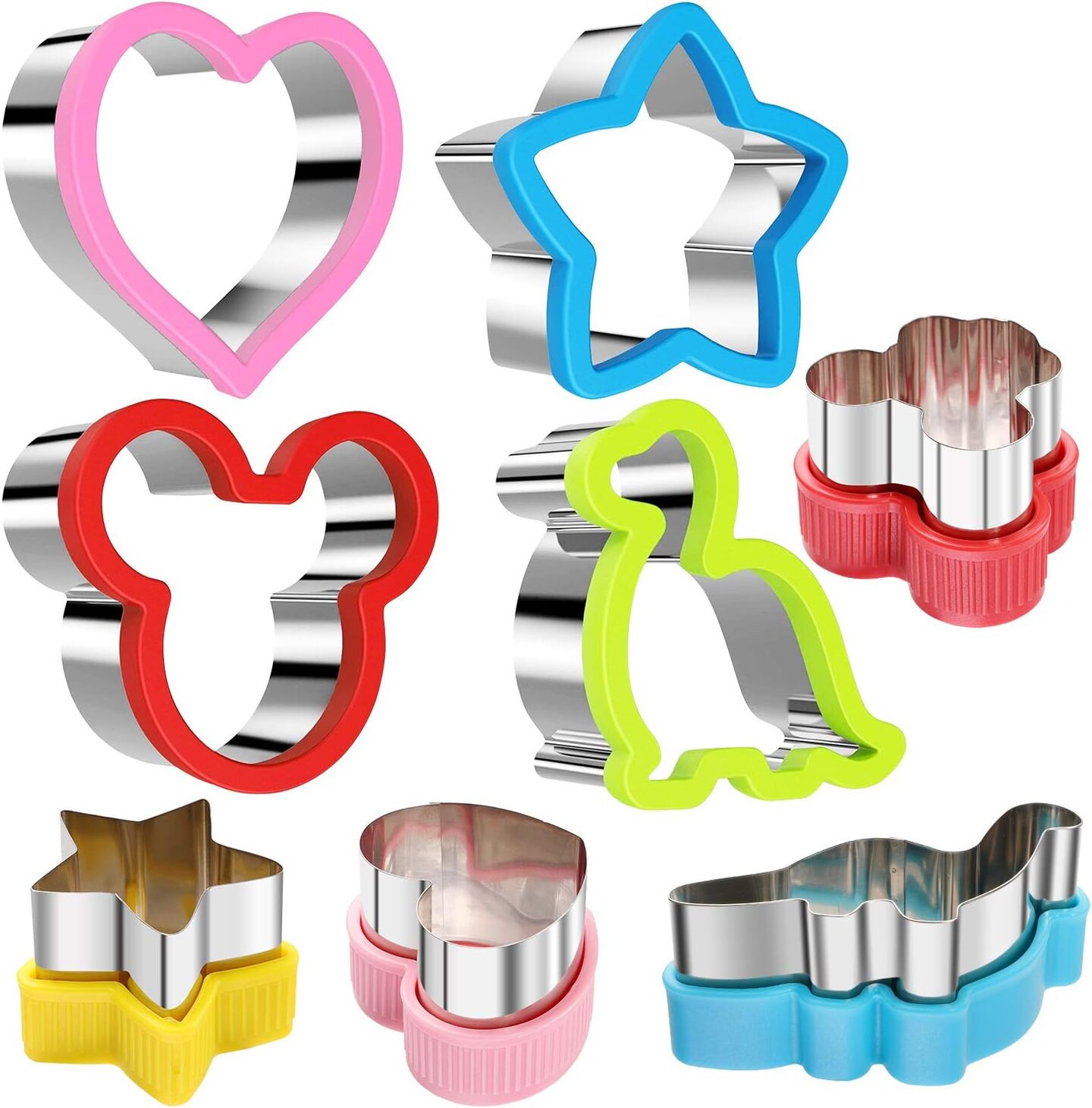 8 Pack Stainless Steel Sandwiches Cutter Dinosaur Heart Star Shapes for Kids
