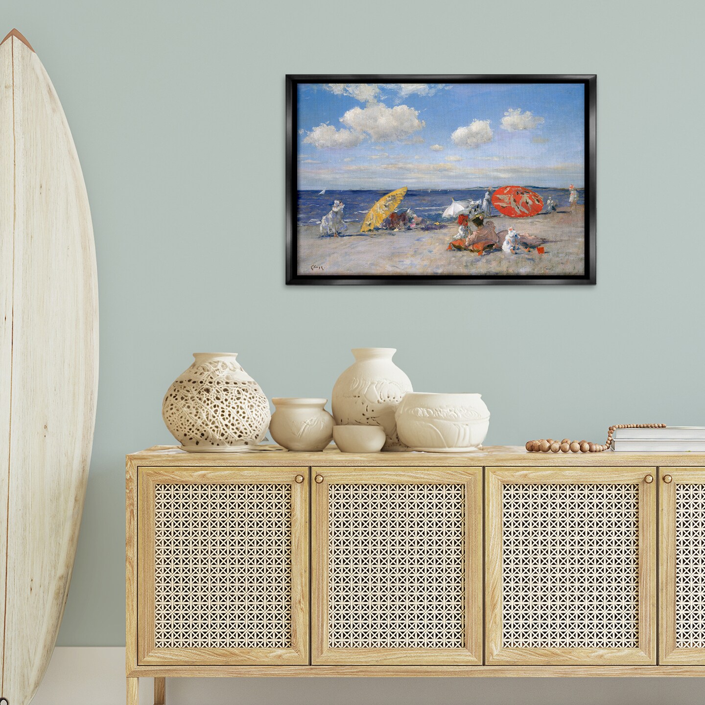Stupell Industries Classic Beachgoers Scene Framed Floater Canvas Wall Art Design by William Merit Chase