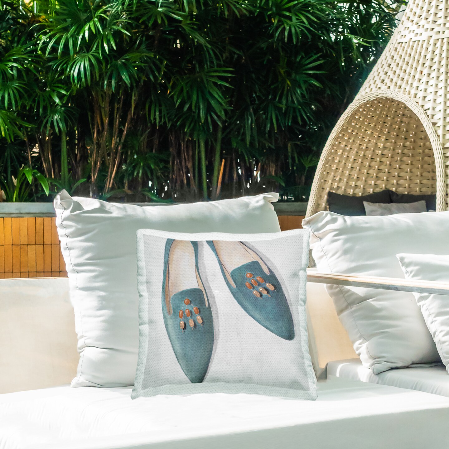 Blue Flats with Beads Outdoor Printed Pillow Design by Lorenzo Collective, 18 x 7 x 18