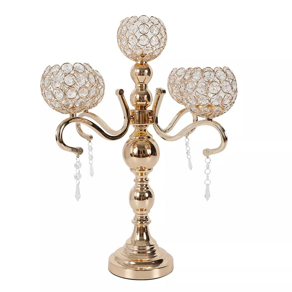55cm Gold Centerpiece Candelabra Crystals CandLE Holder Home Decorative