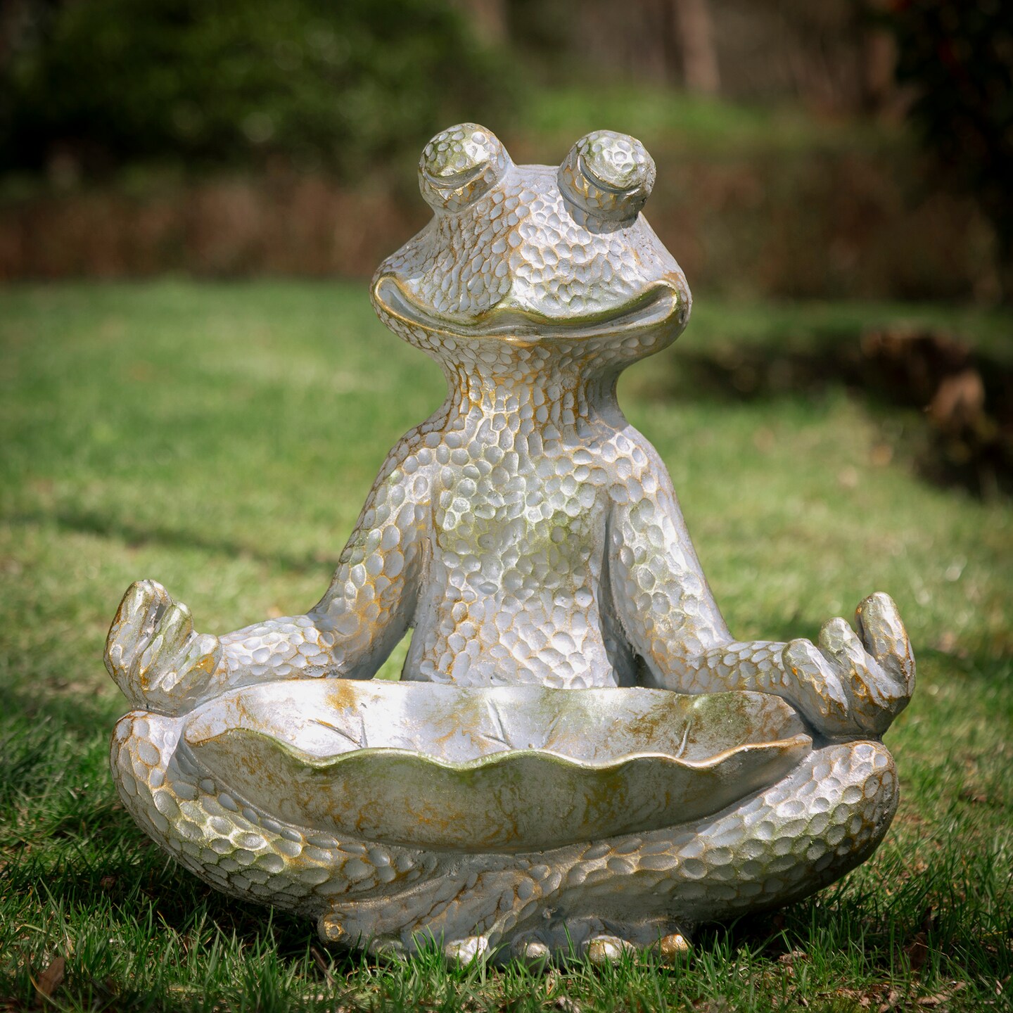 14.25&#x22;H Bronze MGO Yoga Frog Statue